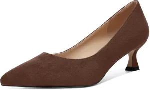 ROSERWISH Womens Slip On Casual Office Suede Pointed Toe Elegant Kitten Low Heel Pumps Dress Shoes 2 Inch