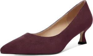 ROSERWISH Womens Slip On Casual Office Suede Pointed Toe Elegant Kitten Low Heel Pumps Dress Shoes 2 Inch