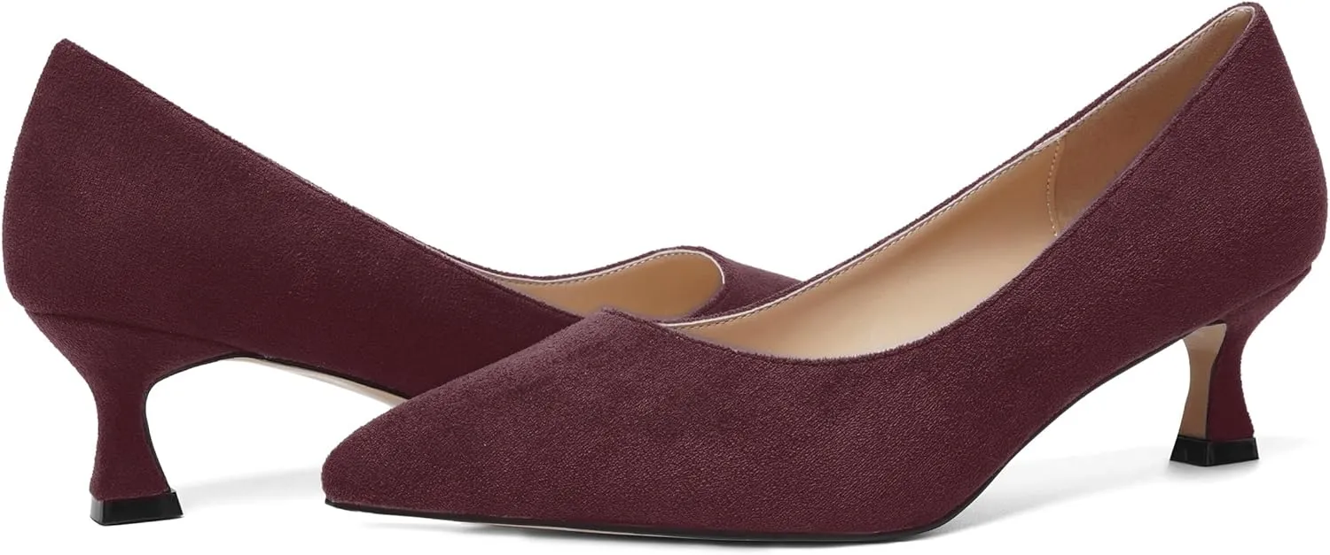 ROSERWISH Womens Slip On Casual Office Suede Pointed Toe Elegant Kitten Low Heel Pumps Dress Shoes 2 Inch