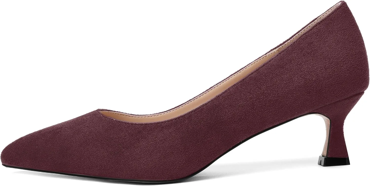 ROSERWISH Womens Slip On Casual Office Suede Pointed Toe Elegant Kitten Low Heel Pumps Dress Shoes 2 Inch