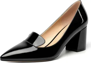 ROSERWISH Womens Slip On Pointed Toe Elegant Sexy Patent Party Chunky High Heel Pumps Dress Shoes 2.5 Inch