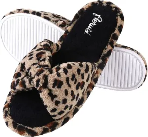 ROXIE Open Toe Slippers for Women Memory Foam House Bedroom Spa Bow Band Slide Slipper House Shoes