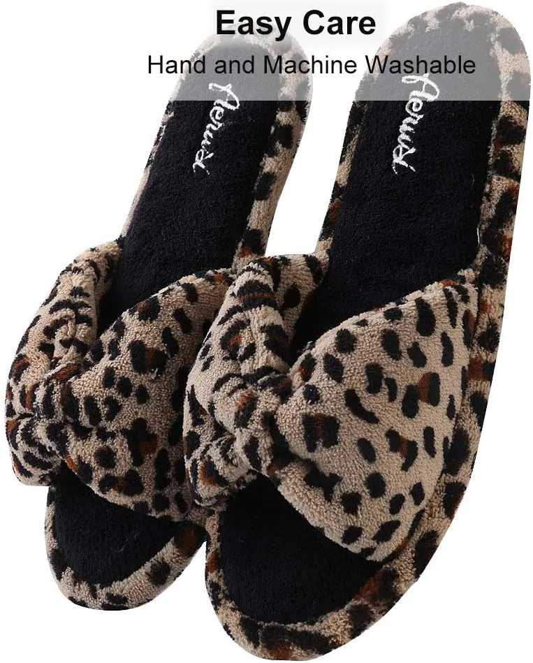 ROXIE Open Toe Slippers for Women Memory Foam House Bedroom Spa Bow Band Slide Slipper House Shoes