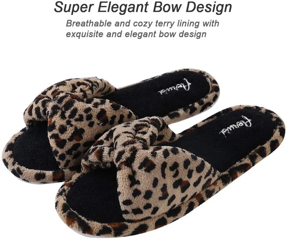 ROXIE Open Toe Slippers for Women Memory Foam House Bedroom Spa Bow Band Slide Slipper House Shoes