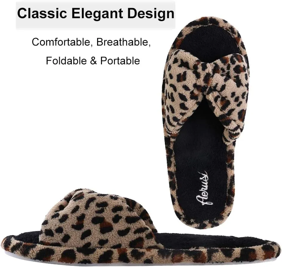 ROXIE Open Toe Slippers for Women Memory Foam House Bedroom Spa Bow Band Slide Slipper House Shoes