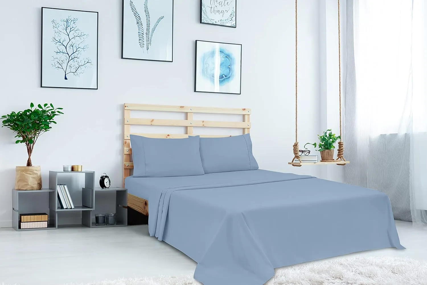 Royale Linens 2 Pack Bulk Flat Sheet Set - Top Sheets - Soft 1800 Microfiber - Wrinkle & Stain Resistant - for Hotel, Massage Table, Hospital, Dorm - King Flat Sheet Sold Separately (King, Lake Blue)
