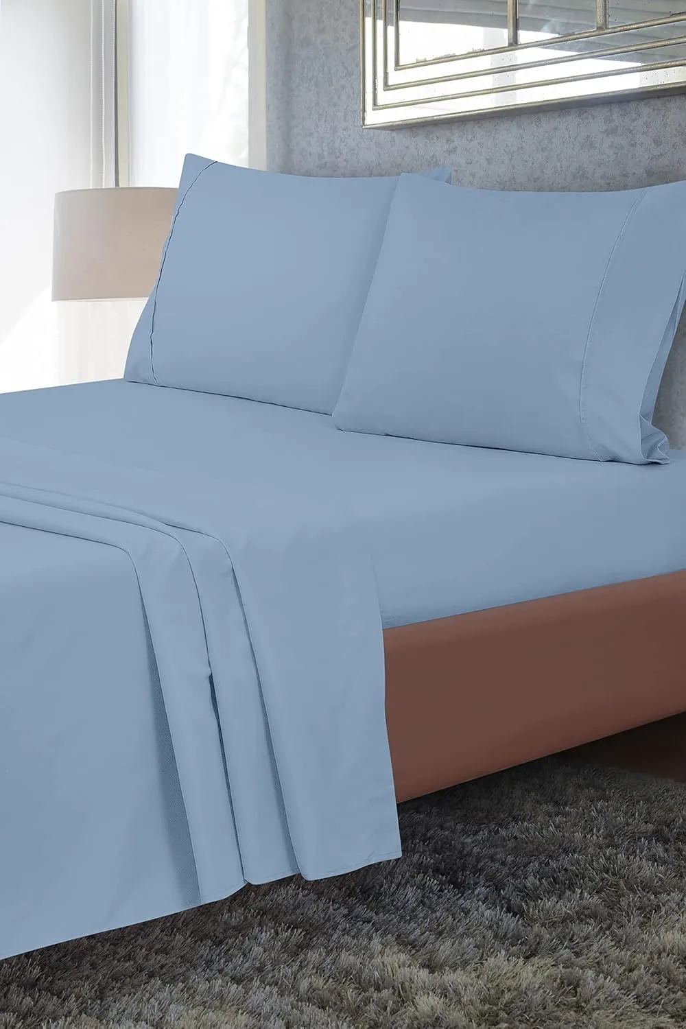 Royale Linens 2 Pack Bulk Flat Sheet Set - Top Sheets - Soft 1800 Microfiber - Wrinkle & Stain Resistant - for Hotel, Massage Table, Hospital, Dorm - King Flat Sheet Sold Separately (King, Lake Blue)