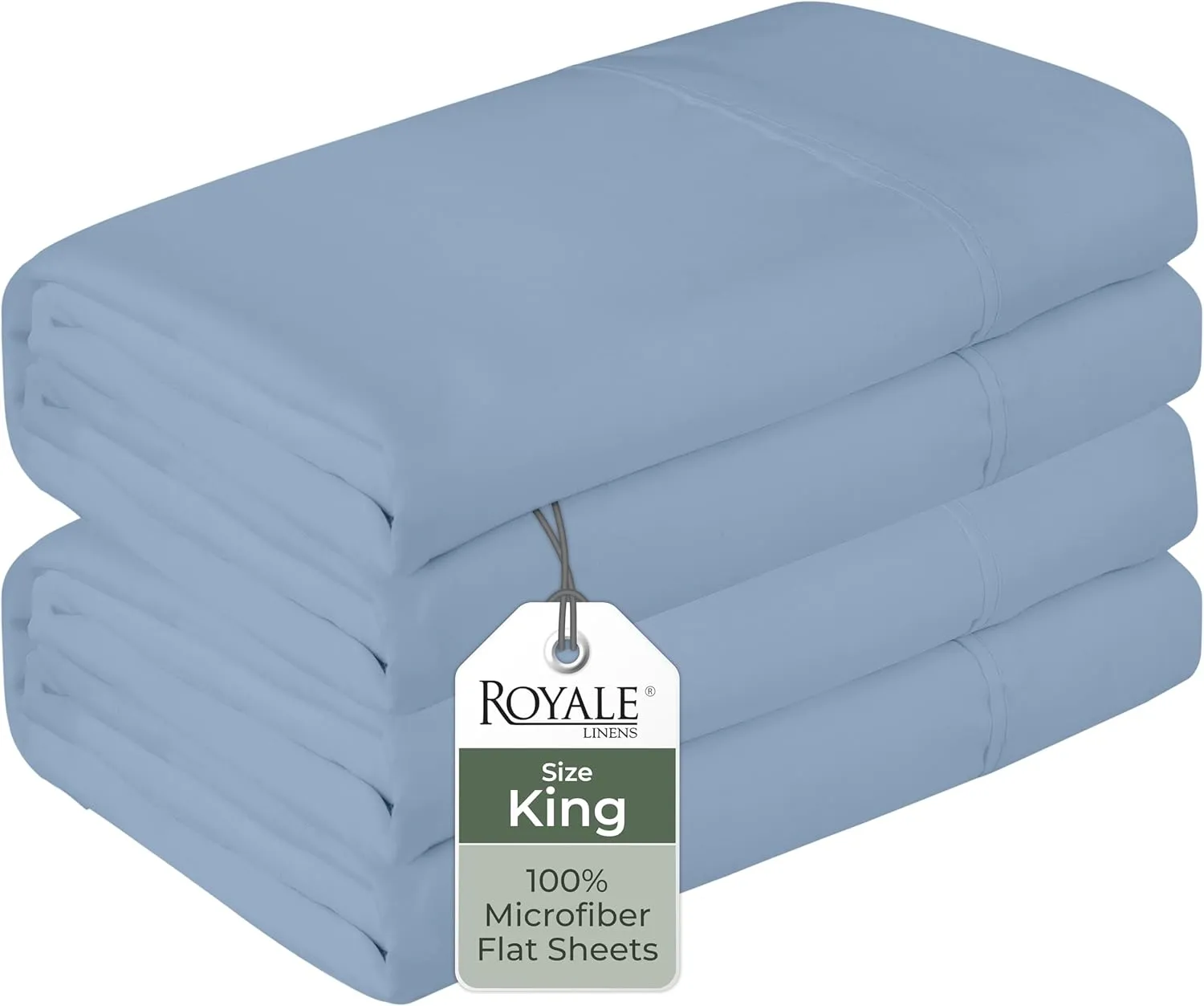 Royale Linens 2 Pack Bulk Flat Sheet Set - Top Sheets - Soft 1800 Microfiber - Wrinkle & Stain Resistant - for Hotel, Massage Table, Hospital, Dorm - King Flat Sheet Sold Separately (King, Lake Blue)