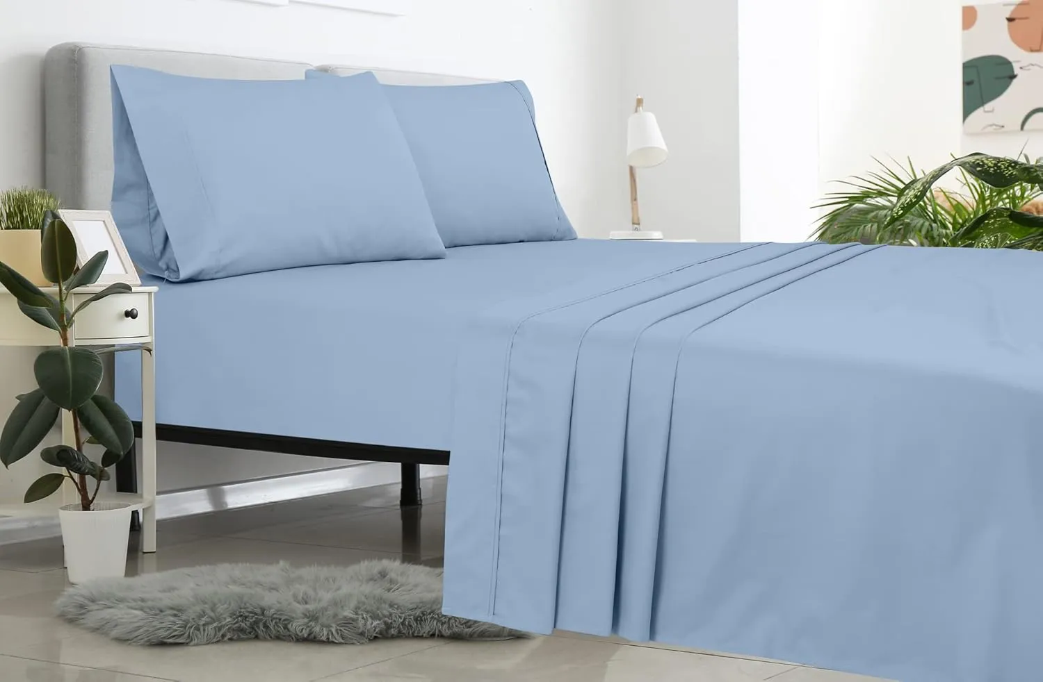 Royale Linens 2 Pack Bulk Flat Sheet Set - Top Sheets - Soft 1800 Microfiber - Wrinkle & Stain Resistant - for Hotel, Massage Table, Hospital, Dorm - King Flat Sheet Sold Separately (King, Lake Blue)