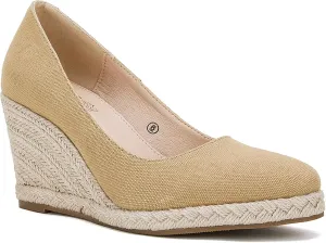 Ruanyu Women's Platform Espadrilles Wedge Sandals Slip On Solid Color Closed Pointed Toe Comfortable Wedge Pumps Shoes