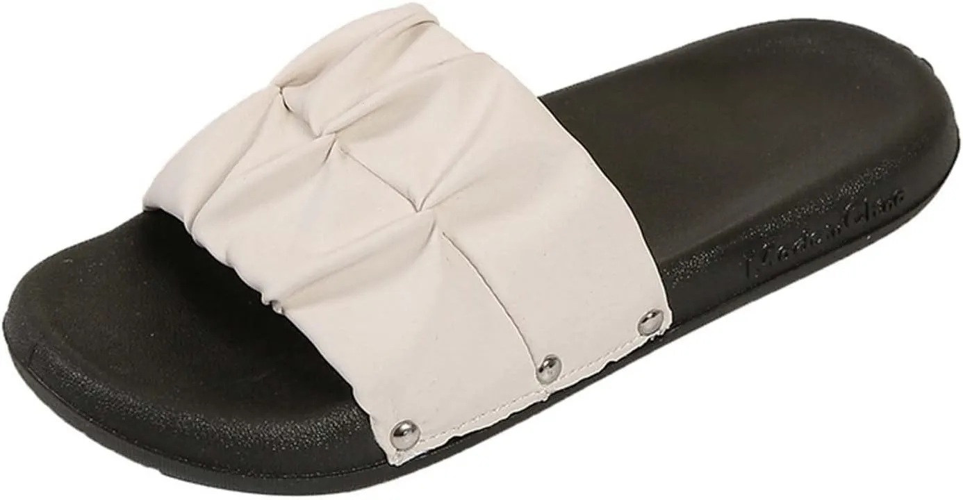 Ruched Slides Women Lightweight Flat Slip on Sandals Beach Soft Sole Slippers Comfort Dressy Slide Sandal