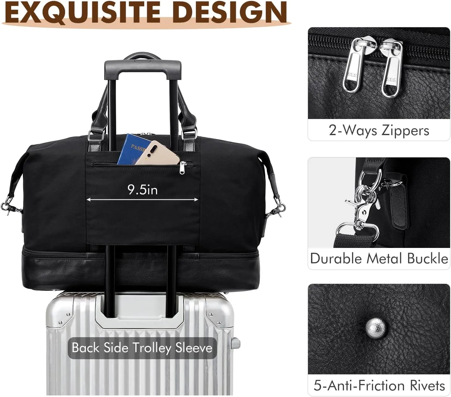 S-ZONE Weekender Bags for Women and Men Travel Duffel Bags with Shoe Compartment Overnight Carry on Duffle Tote Bag