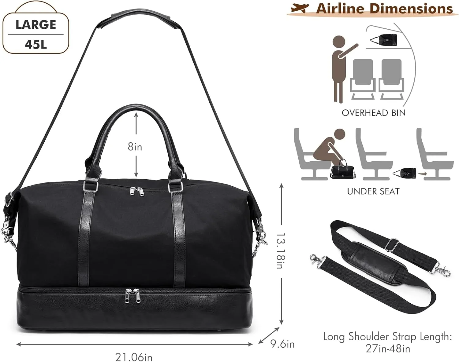 S-ZONE Weekender Bags for Women and Men Travel Duffel Bags with Shoe Compartment Overnight Carry on Duffle Tote Bag
