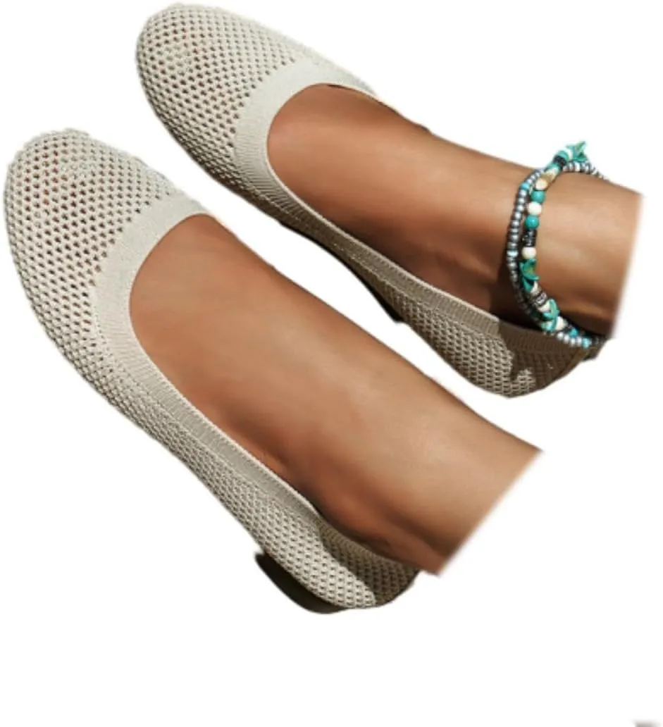SACFOF Women's Knitted Flat Shoes Lightweight Comfortable Loafers Footwear Slip On Casual Breathable Mesh Walking Shoes