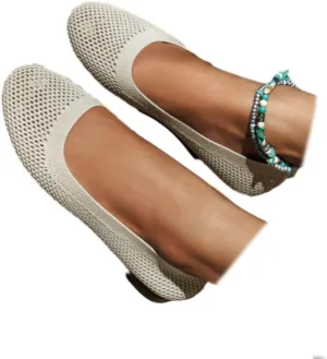 SACFOF Women's Knitted Flat Shoes Lightweight Comfortable Loafers Footwear Slip On Casual Breathable Mesh Walking Shoes
