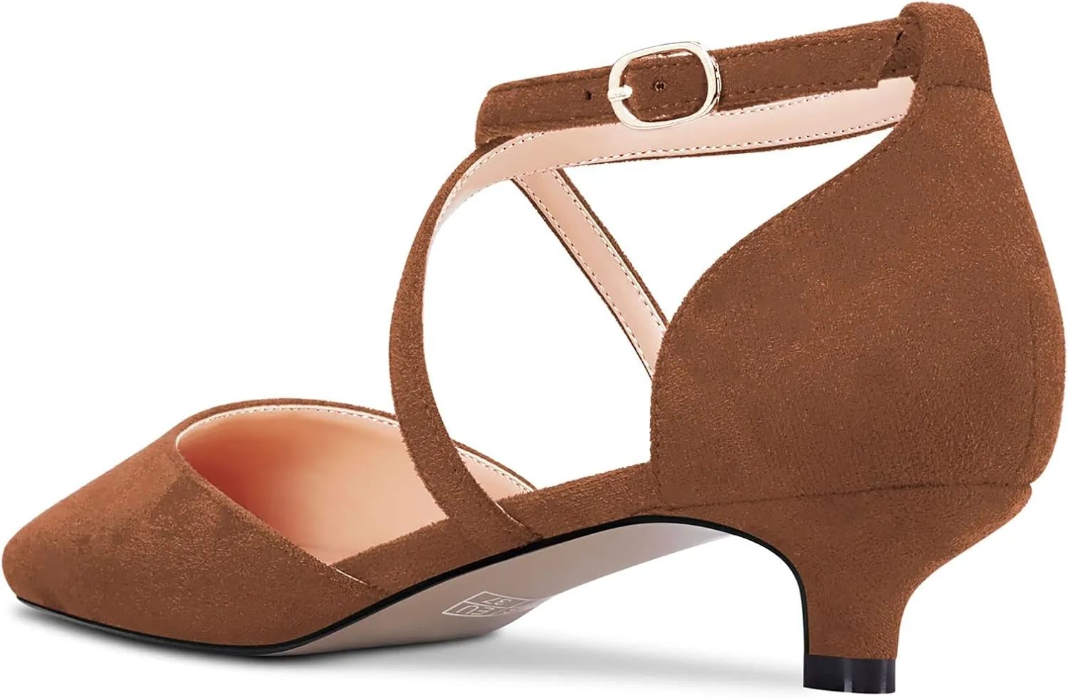 Saekcted Women Girl Low Kitten Heel Close Square Toe Cross-Strap Pumps Classic Cute Dress 1.4 Inches Heels