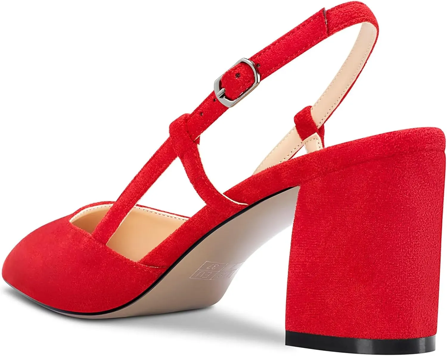 Saekcted Women Mid Chunky Block Heel Pointed Toe Sandals Ankle Strap Slingback Buckle Pumps Wedding Office Dress 2.6 Inches Heels Shoes
