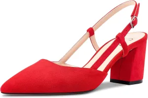 Saekcted Women Mid Chunky Block Heel Pointed Toe Sandals Ankle Strap Slingback Buckle Pumps Wedding Office Dress 2.6 Inches Heels Shoes