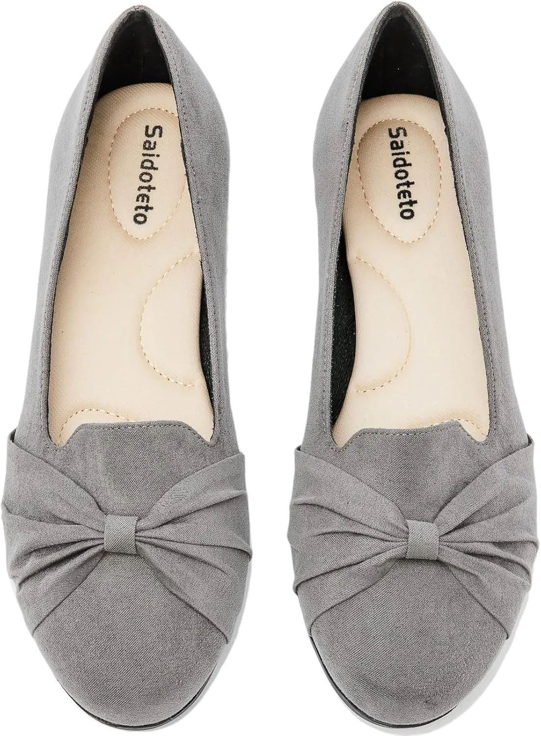Saidoteto Women's Ballet Flats, Comfortable Round Toe Slip On Classic Suede Office Dress Shoes for Work. Grey Size 6