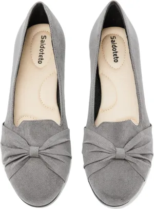 Saidoteto Women's Ballet Flats, Comfortable Round Toe Slip On Classic Suede Office Dress Shoes for Work. Grey Size 6