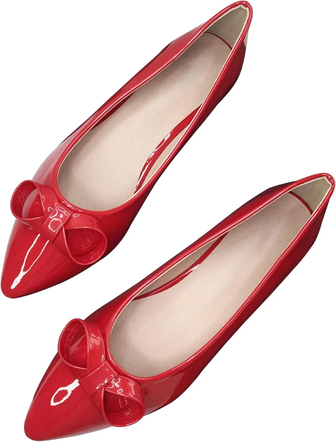 SAILING LU Womens Pointed Toe Shoes PU Ballet Flats Bow-Knot Dress Shoes Slip-on Comfortable Wear to Work Walking Flat Slip-ons