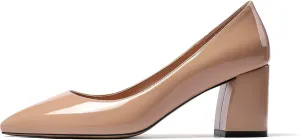 SAMMITOP Women's Chunky Block Pumps Closed Toe Slip On Heels Business Office Classic Dress Shoes