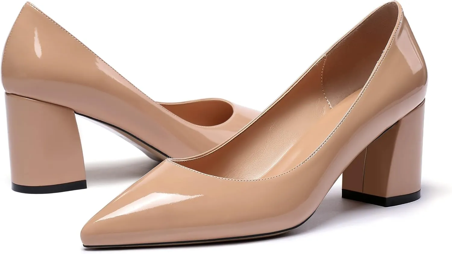 SAMMITOP Women's Chunky Block Pumps Closed Toe Slip On Heels Business Office Classic Dress Shoes