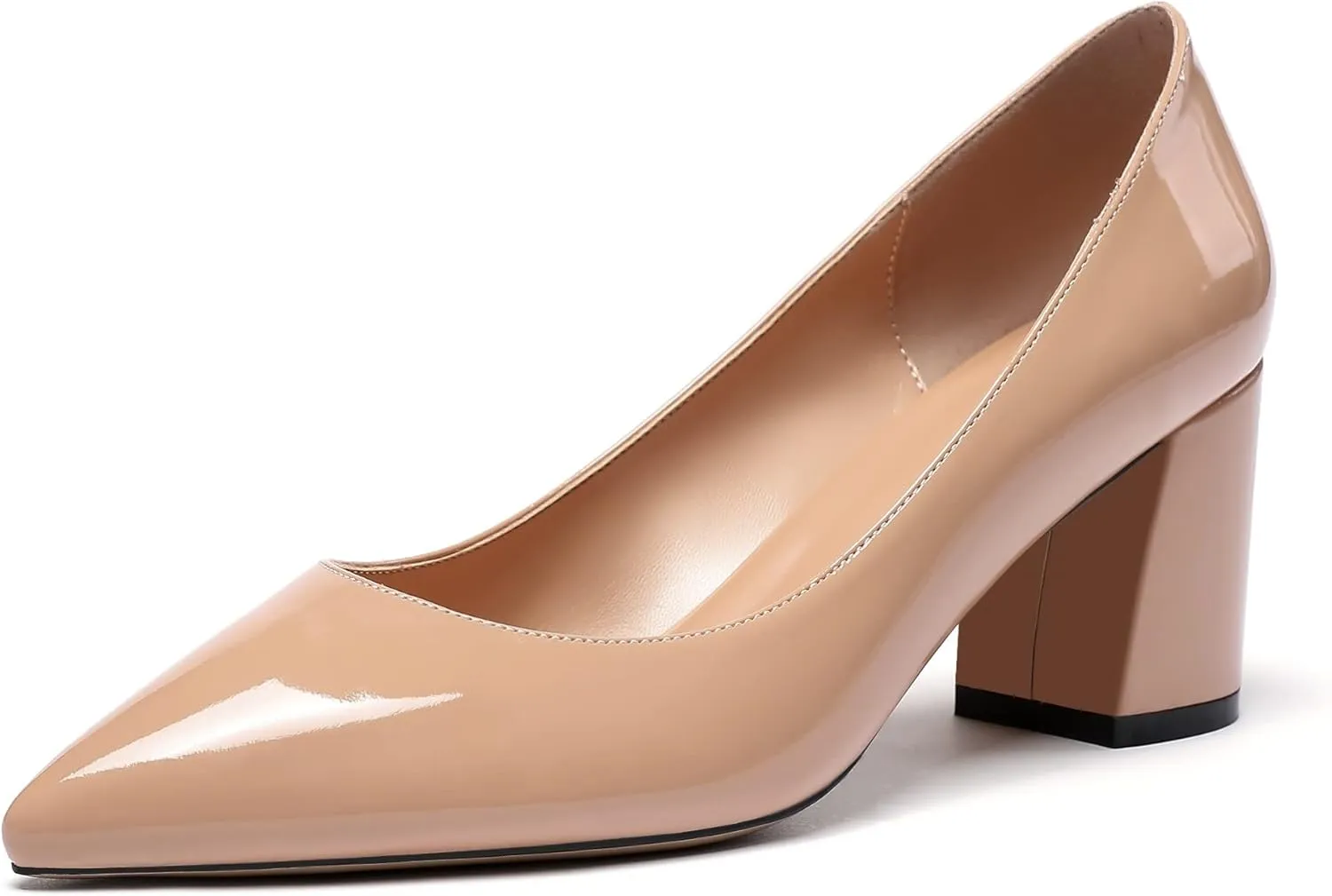 SAMMITOP Women's Chunky Block Pumps Closed Toe Slip On Heels Business Office Classic Dress Shoes