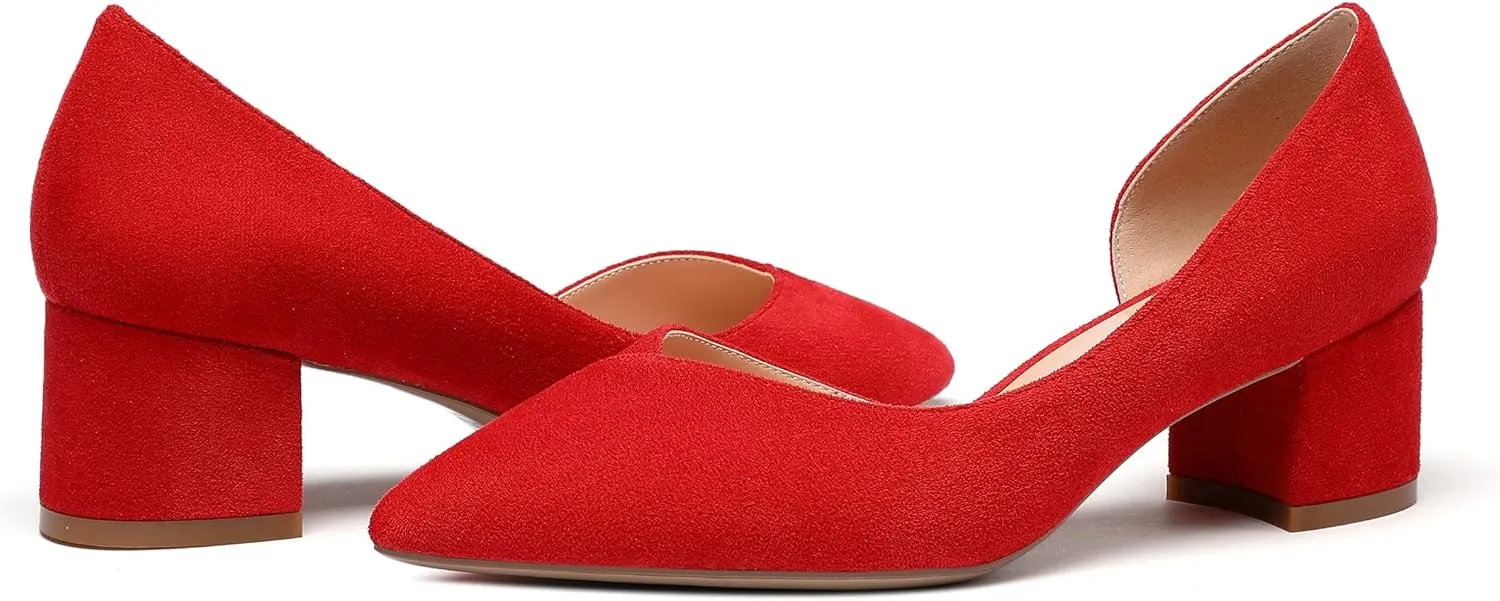 SAMMITOP Women's Cut Out D'Orsay Pointed Toe Block Chunky Heels Pumps Slip On Classic Dress Shoes