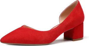 SAMMITOP Women's Cut Out D'Orsay Pointed Toe Block Chunky Heels Pumps Slip On Classic Dress Shoes