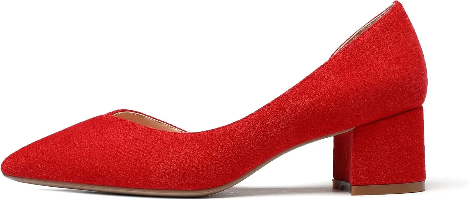 SAMMITOP Women's Cut Out D'Orsay Pointed Toe Block Chunky Heels Pumps Slip On Classic Dress Shoes