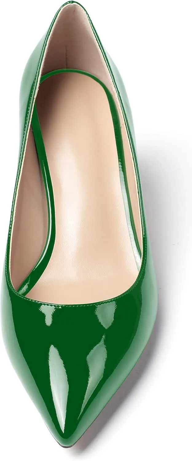SAMMITOP Women's Pointed Toe Mid Heel Classic Pumps Slip On Elegant Formal Party Dress Shoes