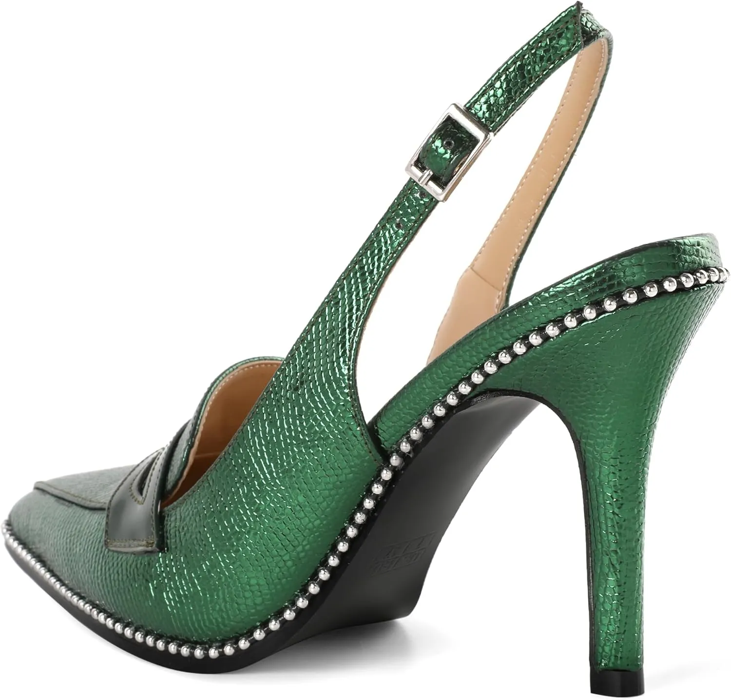 SAMMITOP Womens Slingback High Heel Pumps 3.5" Stiletto Pointed Toe Beaded Pumps Slip On Loafers Heels Elegant Dress Shoes