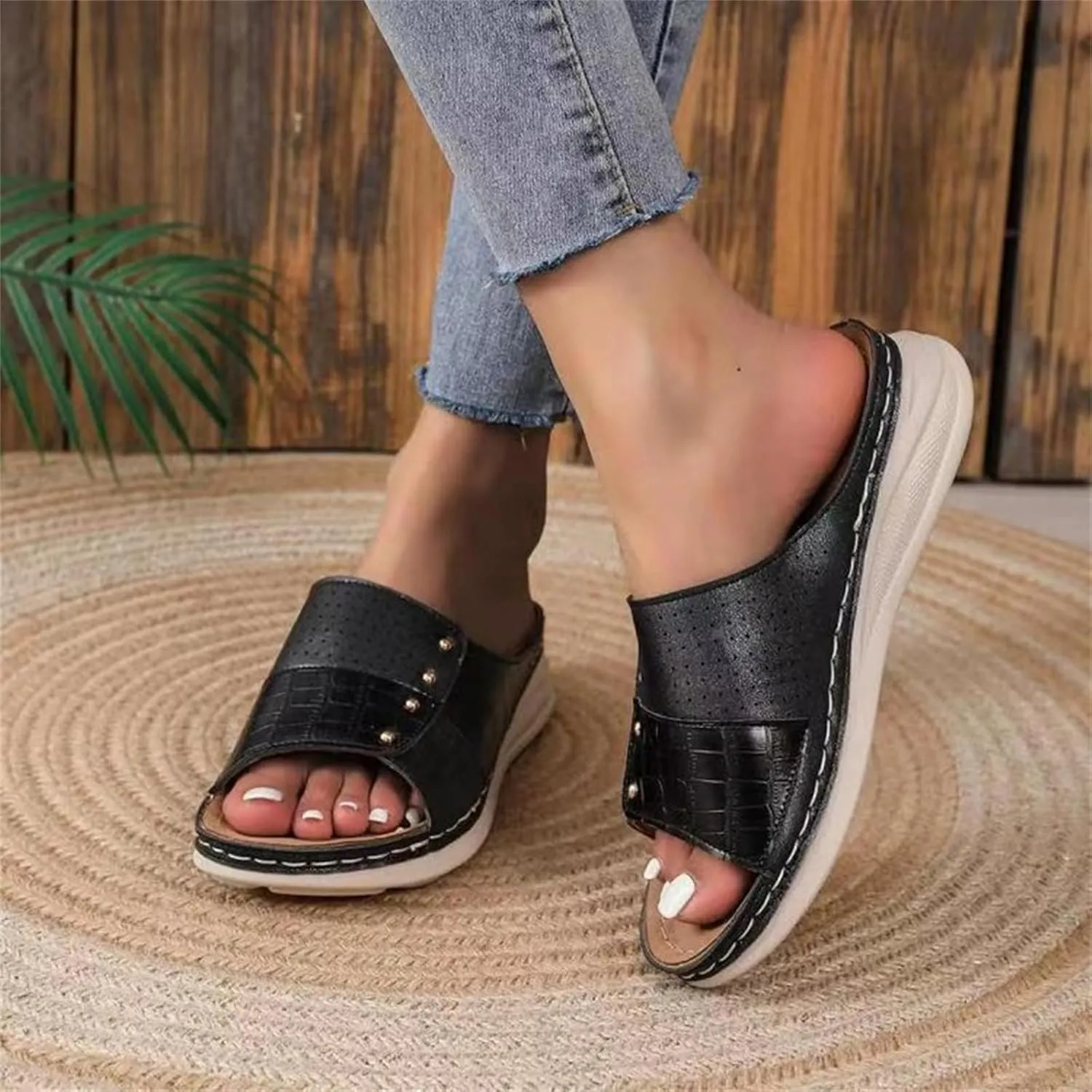 Sandals for Women Slip on Dressy Summer Walking Slides Comfort Lightweight Flat Slippers Indoor Outdoor Beach