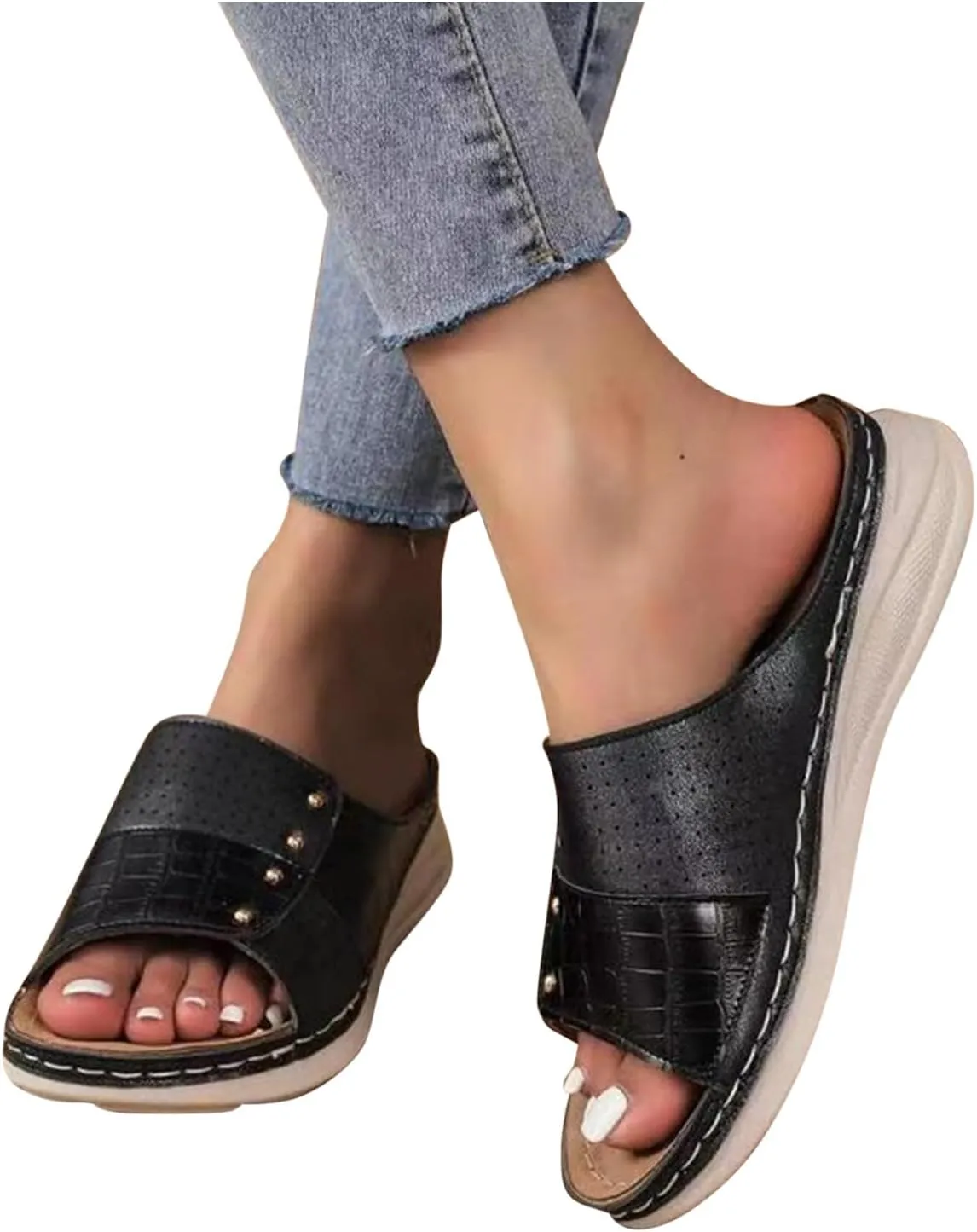 Sandals for Women Slip on Dressy Summer Walking Slides Comfort Lightweight Flat Slippers Indoor Outdoor Beach