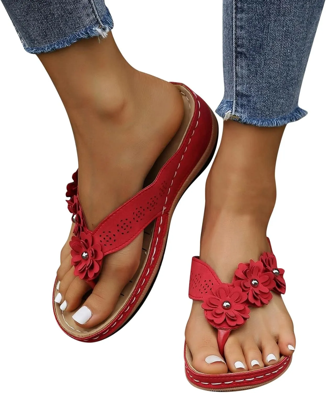 Sandals Women's Mules Heel Orthopaedic Breathable Beach Outdoor Summer Shoes Comfortable Trendy with Rhinestone Flip Flops