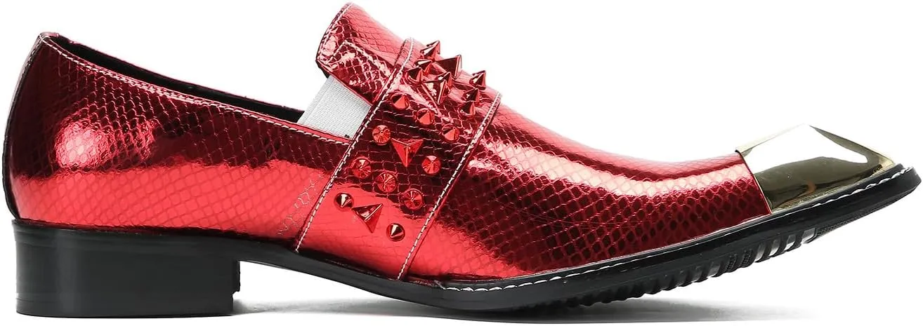 Santimon Men's Loafers Slip On Casual Dress Shoes Metal-Square Toe Genuine Leather Beaded Double Buckle Monk Strap Loafers Fashion Wedding Porm Party Moccasins Disco Singer Tuxedo Shoes for Men
