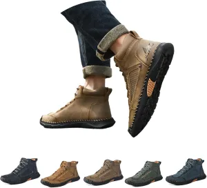 Sawbehind, Sawbehind Men's Comfortable Handmade Leather Boots, Arch Support Flat Sole Waterproof Everyday Wear
