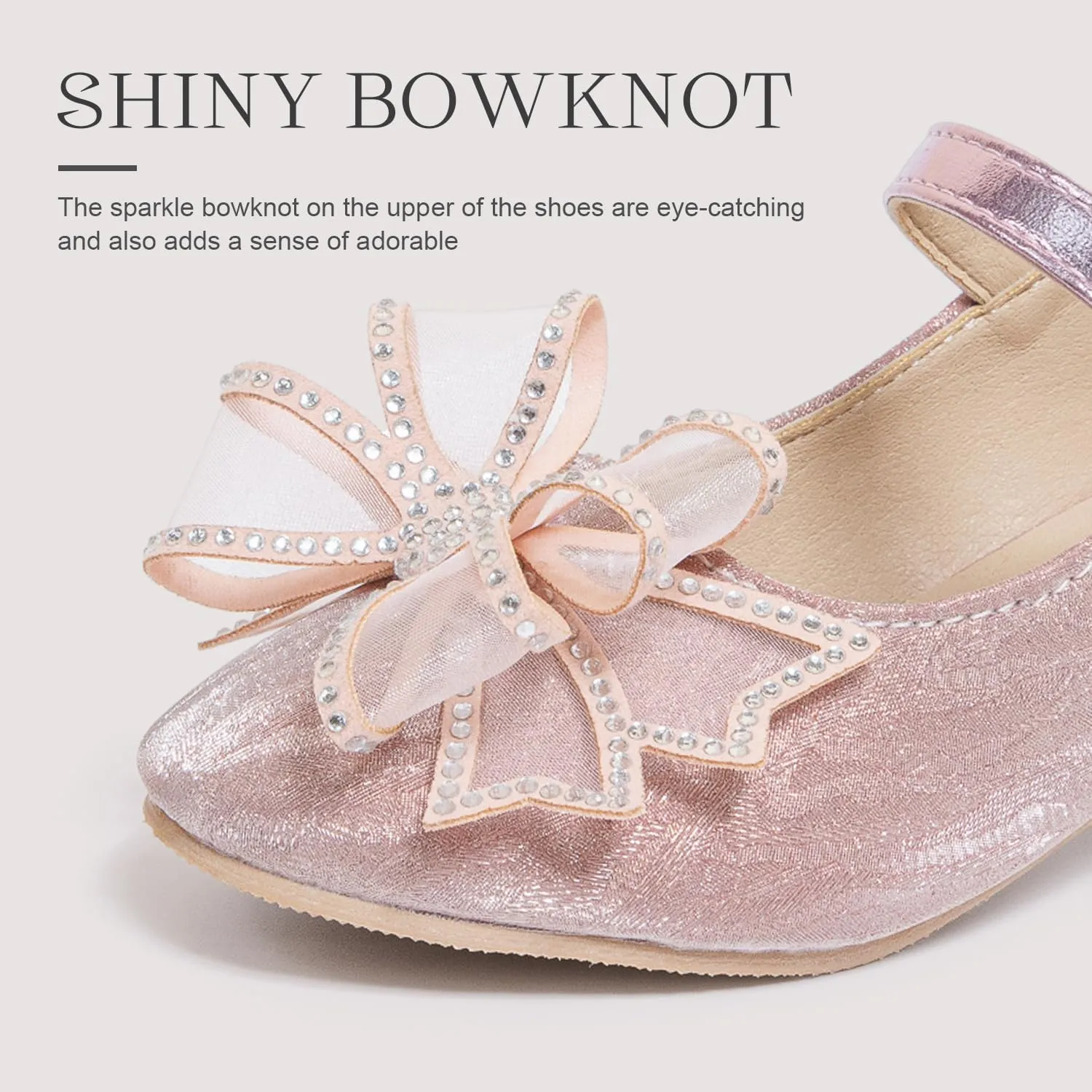 Sawimlgy Girls Sparkle Dress Shoes Toddler Glitter Princess Heels Kids Bows Mary Jane Girl Shoes for Wedding Party Dance Costume Easter