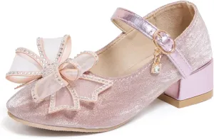 Sawimlgy Girls Sparkle Dress Shoes Toddler Glitter Princess Heels Kids Bows Mary Jane Girl Shoes for Wedding Party Dance Costume Easter