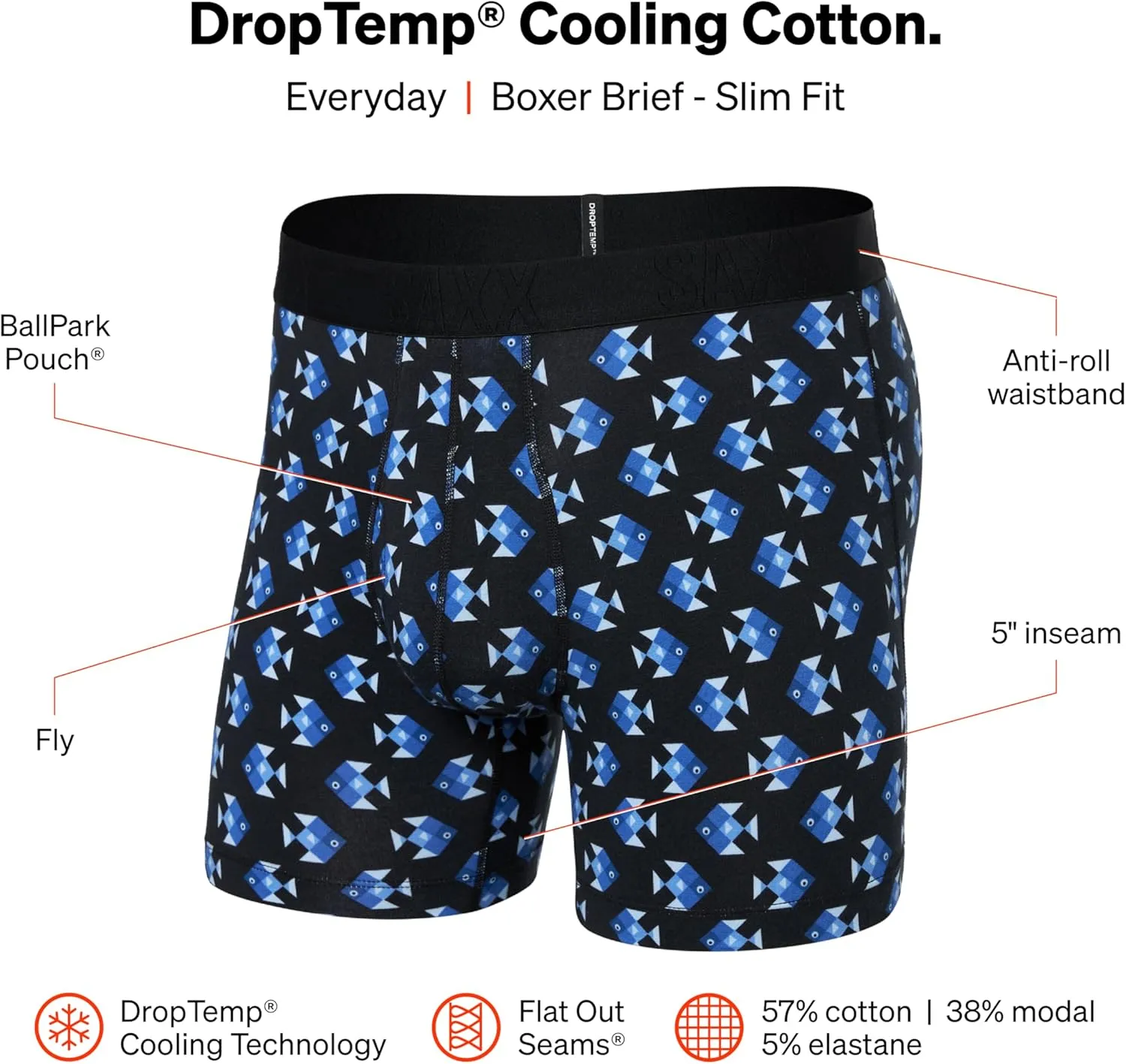 SAXX Underwear Co. Men's Underwear with Pouch Droptemp Cooling Cotton Boxer Brief Fly