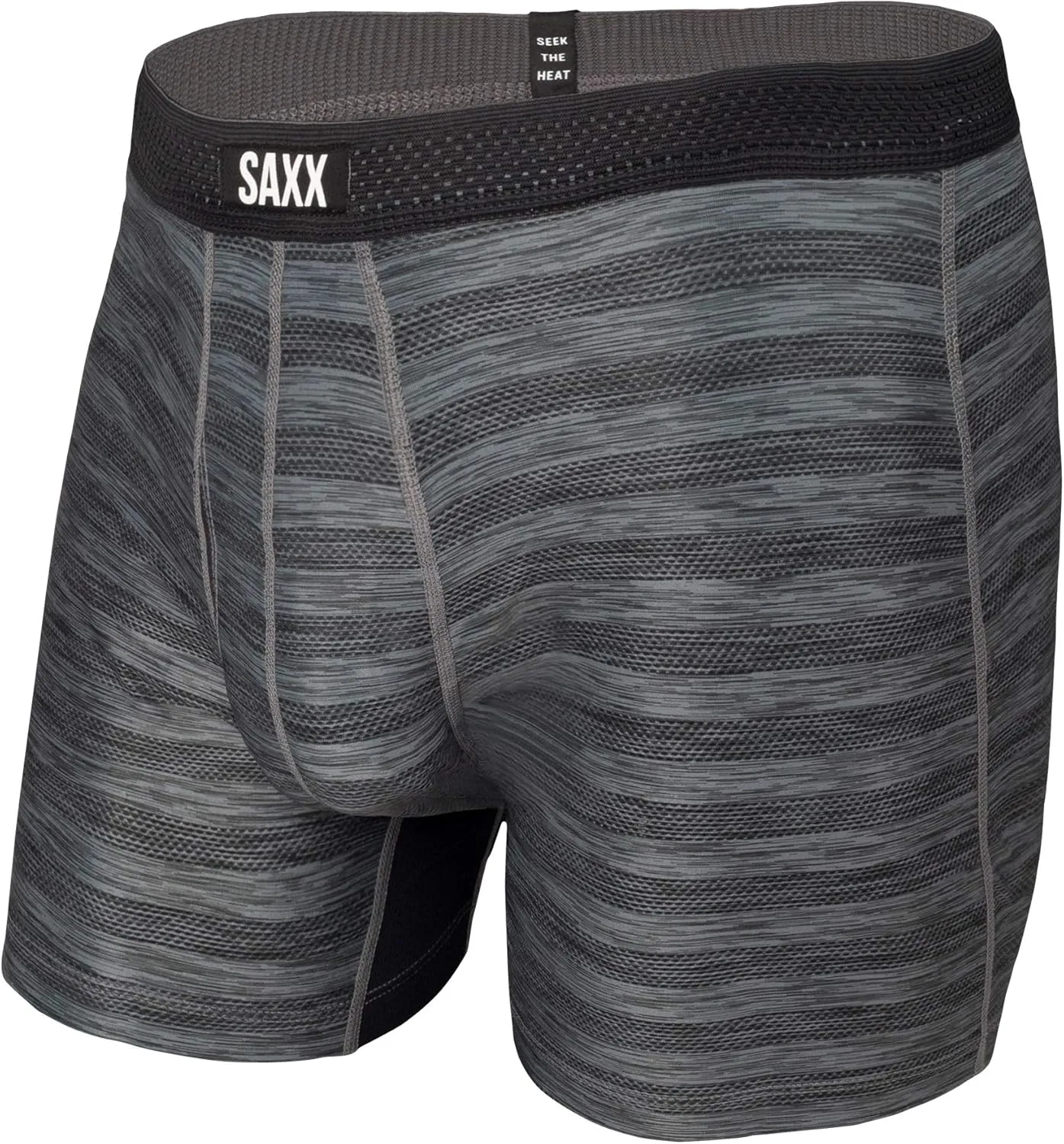 SAXX Underwear Co. Men's Underwear with Pouch Droptemp Cooling Mesh Boxer Brief Fly, Black Heather, Medium