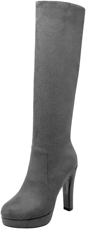 Scaoruki Women Elegant Mid Top Boots Block Heels High Boots Platform