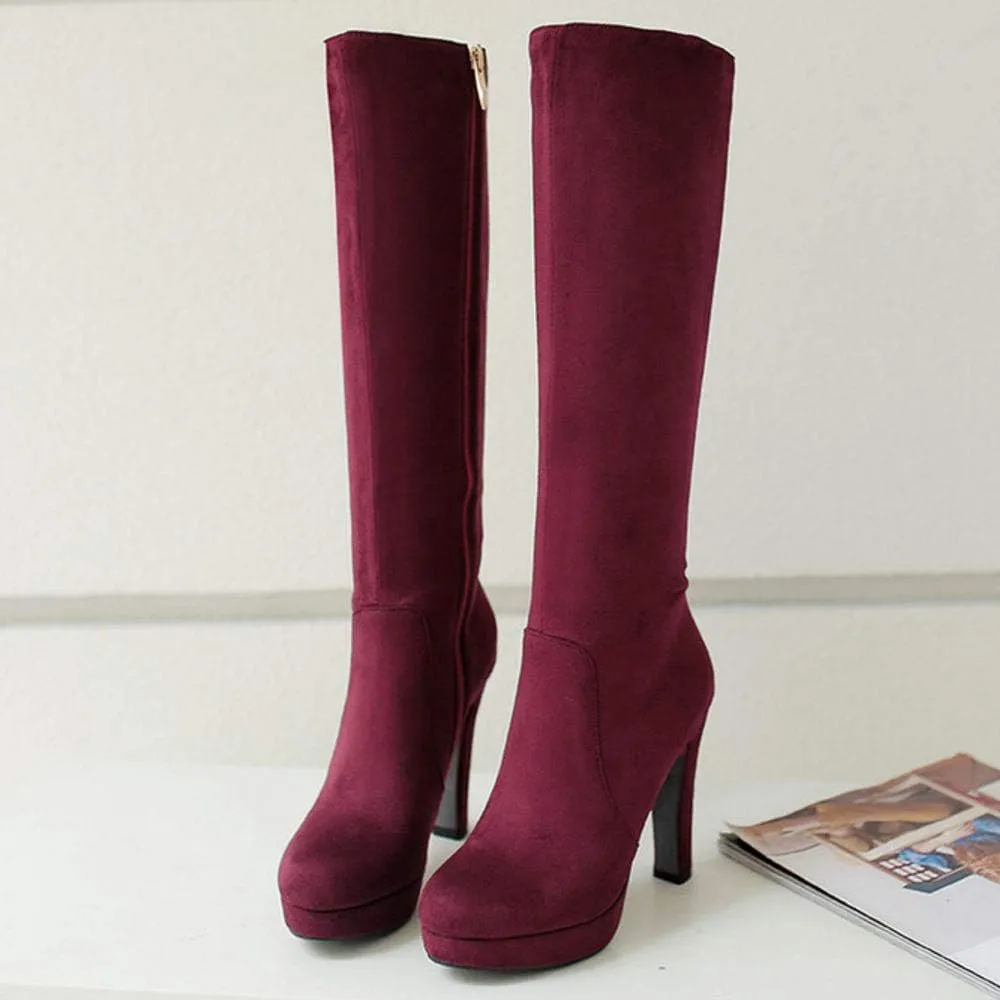 Scaoruki Women Elegant Mid Top Boots Block Heels High Boots Platform
