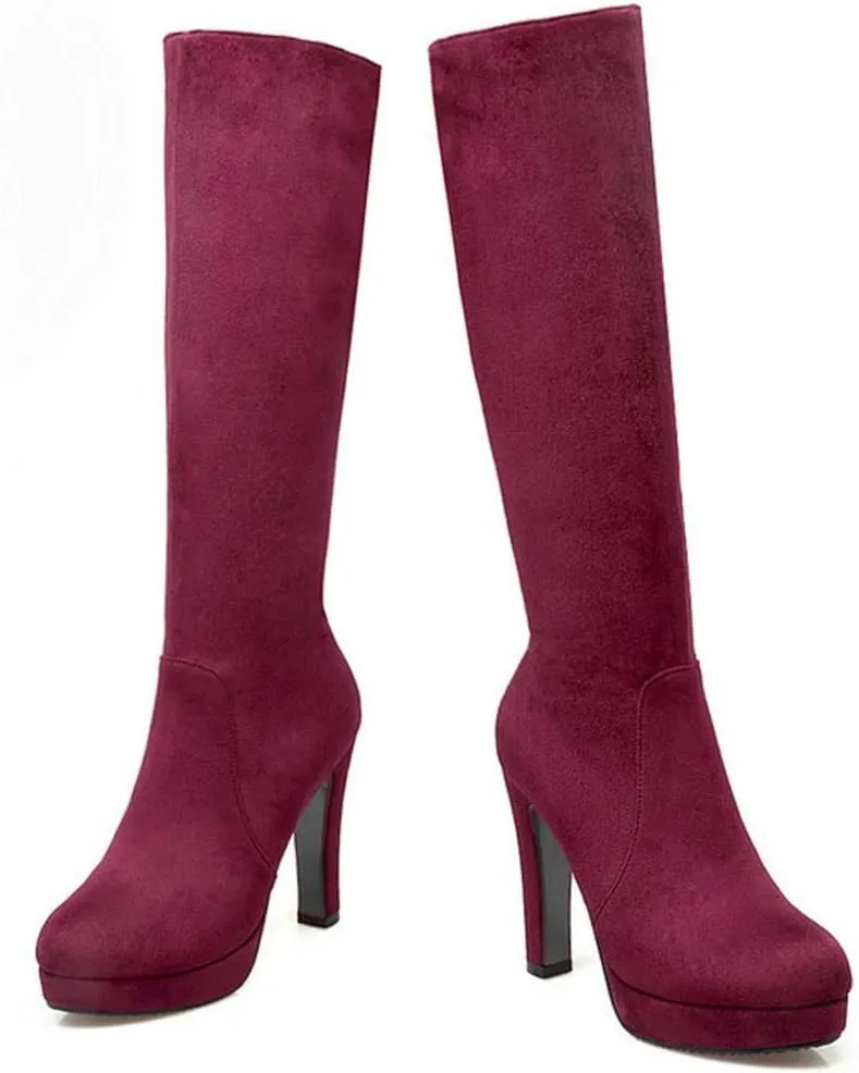 Scaoruki Women Elegant Mid Top Boots Block Heels High Boots Platform