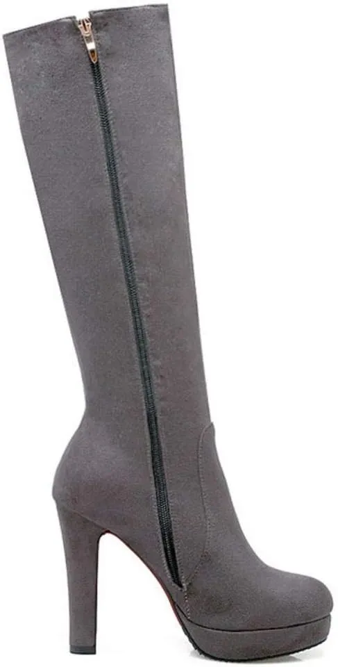 Scaoruki Women Elegant Mid Top Boots Block Heels High Boots Platform