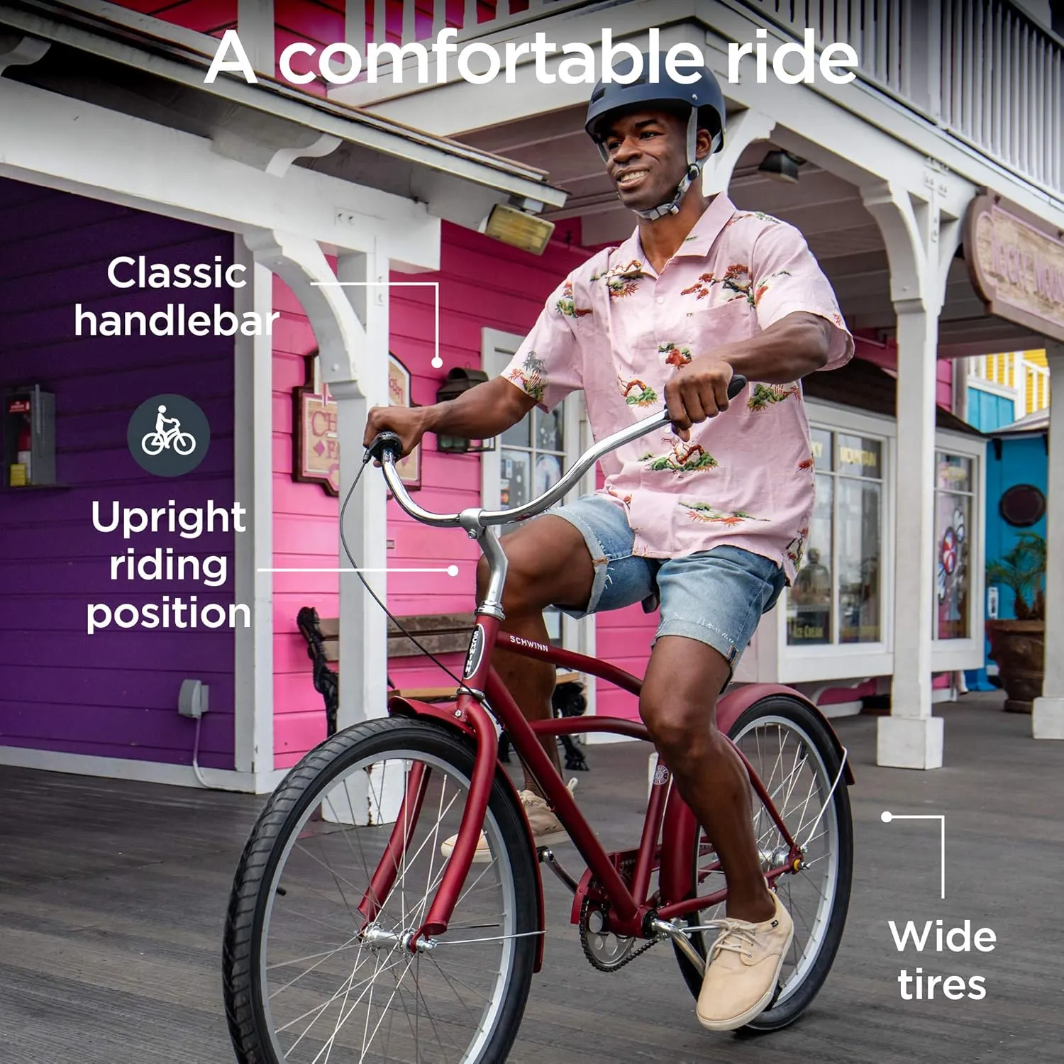 Schwinn Cruiser Bike, 26 Inch Bike for Women and Men, Beach Cruiser Bicycle, Linear Pull Brakes, Comfortable Padded Seat, Upright Riding Position, Adult Bicycle