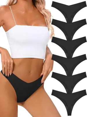 Seamless Thongs for Women No Show Thong V-waisted Stretch Breathable Sexy Panties Underwear 6 Pack