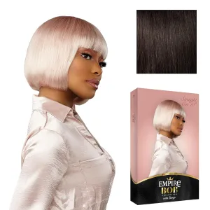 Sensationnel Empire Bob Humanhair Wig - Straight Cut Face Framing Mesh Cap for Comfort With Bangs (10 inch, 2 DARKBROWN)