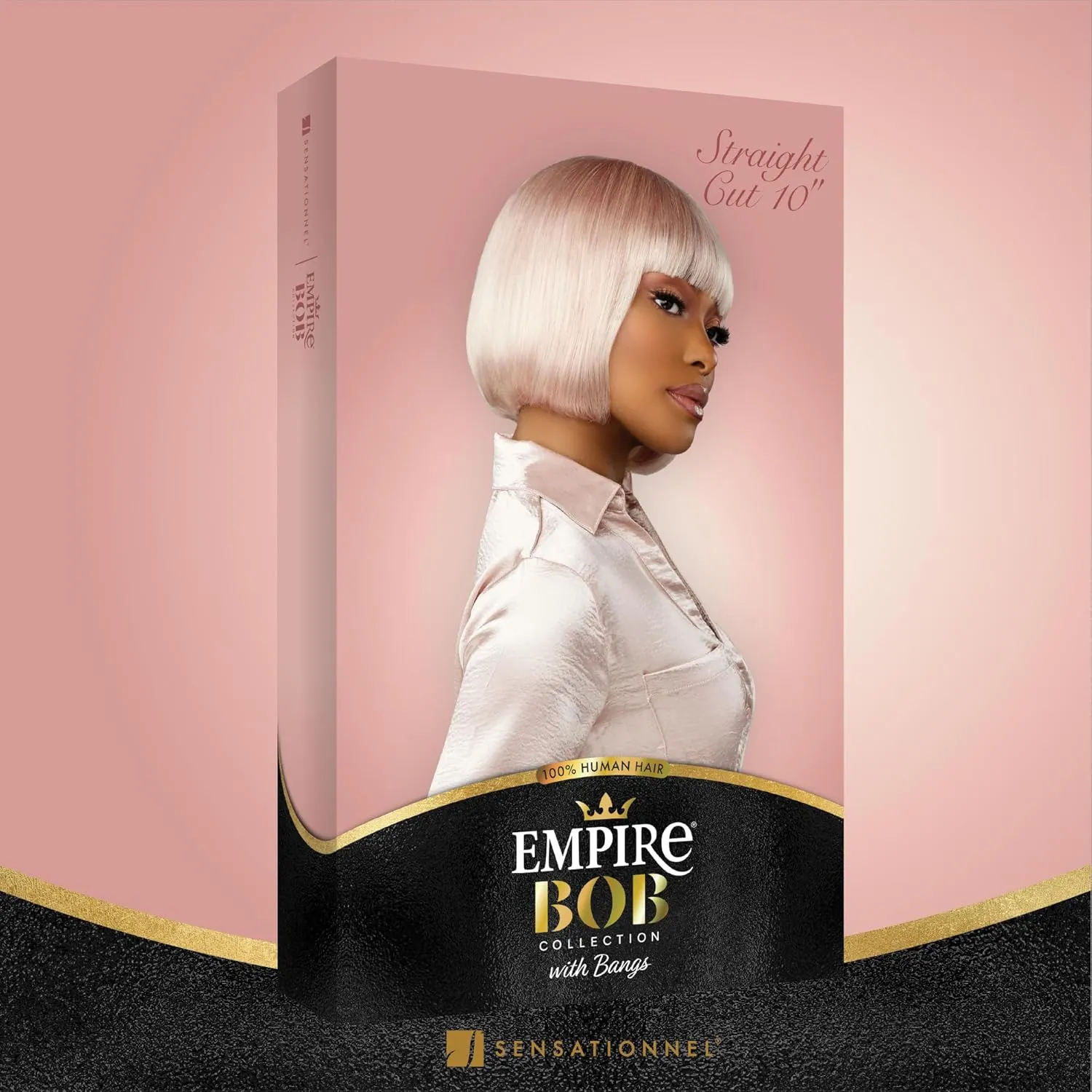 Sensationnel Empire Bob Humanhair Wig - Straight Cut Face Framing Mesh Cap for Comfort With Bangs (10 inch, 2 DARKBROWN)
